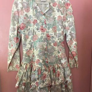 Cotton Above-Knee Dress with Ruffles Floral on White